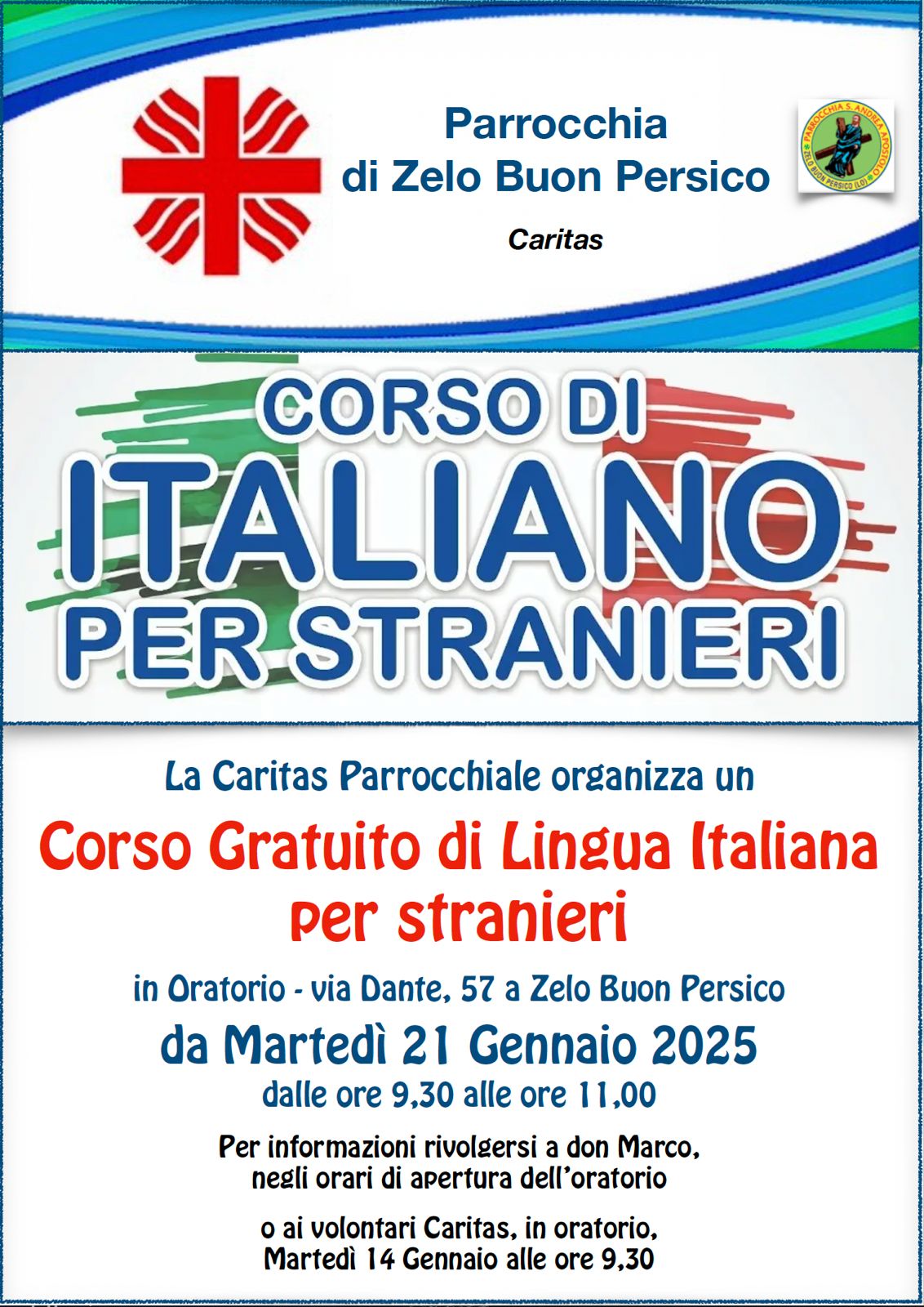 Corso di Italiano per stranieri. – Caritas Zelo